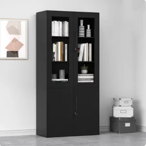 Sturdy Steel Filing Cabinet with Two Glass Doors and Lockable Thickened Metal Filing Cabinet Metal Office Furniture for School