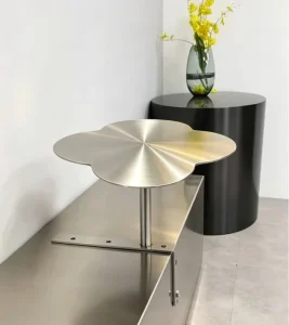 Sturdy Wall Mounted Small Round Table Space Saving Stainless Steel Bistro Commercial Cafe Bar Table Floral Shape Design Sense
