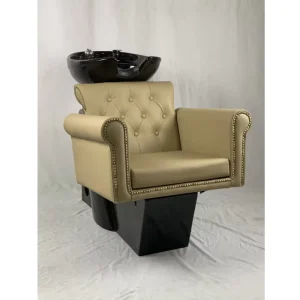 Stylish Beige Rivet Shampoo Chair Leather with Basin Salon Functional Chair