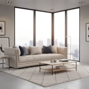 Stylish Contemporary Convertible Chesterfield Sectional Sofa Set 100% Genuine Leather Modular Extendable One Hotel Apartment