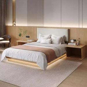Stylish Design 3 Star Hotel Furniture Applicable Apartment Homestay Bedroom Simple Slab Bed