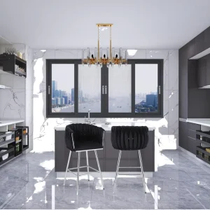 Stylish Elegant Modern Velvet Woven Bar Stool High Chrome Leg Chairs for Kitchen Dining Living Room for Hotels Fabric Design