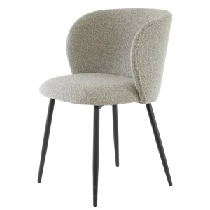 Stylish Industrial Comfy Light Grey Boucle Fabric Kitchen Dining Chair with Metal Legs