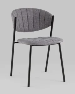 Stylish Industrial Curved Back Dark Grey Fabric Dining Chair with Metal Legs