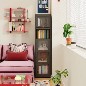 Stylish Metal Bookshelf with Flip Door for Living Room