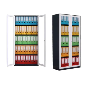 Stylish Office 2 Glass Door Bookshelf Swing Door Steel File Cupboard Metal Archive Storage Cabinet