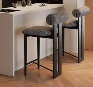 Stylish Solid Wood Cylindrical Back Stool with Upholstered Seat Ergonomic Design for Hotel Dining Bar Cafes
