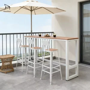 Supplier Waterproof Metal High Bar Stool Set with Long Table for Balcony Outdoor Table and Chair