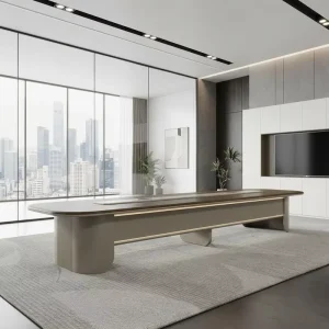 Sustainable E1 MDF Boardroom Table 2mm PVC Edge Sealing Suction Finish CEO Meeting Desk Luxury Office Furniture