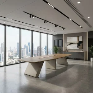 Sustainable E1 MDF Boardroom Table Slanted Metal Leg Modern CEO Meeting Desk 3D Texture Executive Conference Furniture