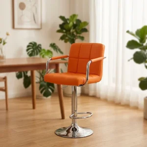 Swivel Bar Chair Square Padded Seat 360 Degree Swivel Tufted Leather Orange Hydraulic Bar Chair Pub Stool