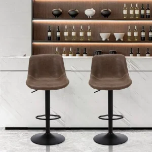 Swivel Bar Stools Adjustable Height Suede Like Leather Brown Counter Height Back Tall Armless Modern Kitchen