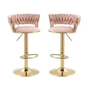 Swivel Bar Stools Velvet Upholstered Counter Height Bar Chairs with Gold Chrome Base for Home Island Pub