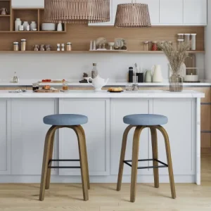 Swivel Bar Stools of 2 Bar Height Backless 30 Bar Stool Fabric Upholstered Seat Sturdy Wood Legs