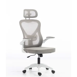 Swivel Office Chair Silent Nylon Casters Flip-up Armrest Breathable Mesh Back Gray Frame for Co-working Space Bulk Purchase