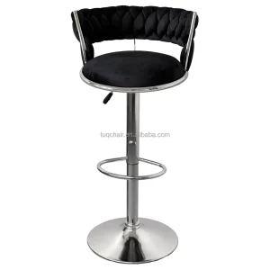 TUQ CHAIR Black Cushion & Silver Framed Bar Stools for Club Restaurant Bar 44cm Thickened bar Stools