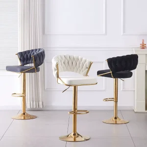 TUQ CHAIR Brownish Red Velvet Gold Frame Premium Vintage Designer Bar Stools for Kitchen Countertops