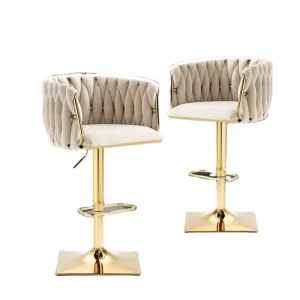 Taburete De bar Stools Counter High Chair Beige and Gold bar Stools Velvet Swivel Adjust Modern bar Stools Luxury