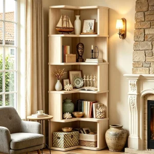 Tall Corner Bookshelf 6 Tier Corner Book Shelf Etagere Bookcase with Baffle Freestanding L Shaped Display Shelf Stand