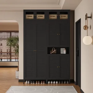 Tall Louver Door Metal Shoe Cabinet Ventilated Double Door Adjustable Shelves Storage for Home Entryway