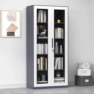 Tall Office 4 Shelf Cabinet Steel Lockable 2 Door Storage Cupboard Space Saving Cabinet for Home Commercial Office