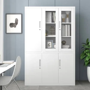 Tall Office Storage Cabinet Metal Document Filing Cabinet Steel Cupboard with Glass Doors