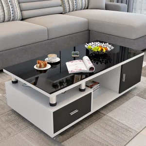 Tea Table Glass Top With Drawers Coffee Table