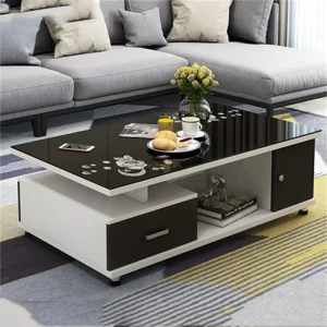 Tea Table Living Room Furniture Glass Modern Coffee Table Tempered Black Glass Center Table with Storage