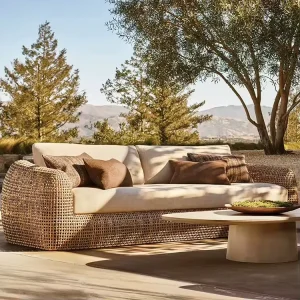 Teak Rattan Sofa Set Modern Style Outdoor Wicker Furniture