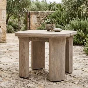 Teak Side Table Irregular Polygon Top Chunky Curved Legs Natural Grain Modern Minimalist Outdoor Coffee Table