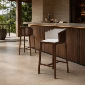 Teak Wood Outdoor Bar Stool Weather Resistant Hotel Backyard Bar Chair for Hotel Villa Bar Project