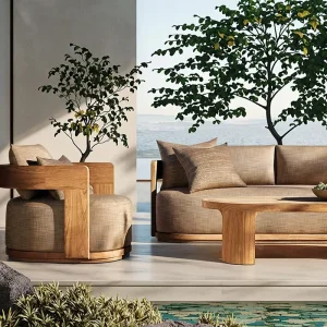 Teak Wood Outdoor Furniture Set Modern Sofa Hotel Restaurant Sofas Set Luxury Patio Furniture Wooden Sofa with Cushion
