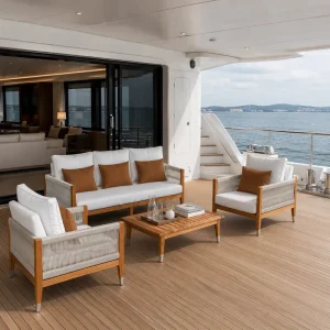 Teak Wood Rope Woven Sofa Set Yacht Deck Lounge Sofa Set for Boutique Hotel Terrace & Yacht Aft Deck