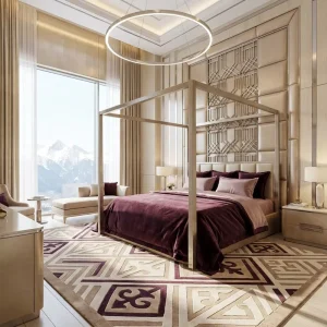 Teal Velvet 5 Star Hotel Furniture Hotel Bedroom Furniture with Champagne Gold Details for Kazakhstan Projects