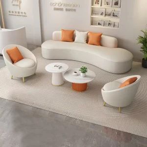Technology Leather Sofa Rest Area Clothing Store Beauty Salon Arc shaped Reception Luxury Medical Beauty Sofa Coffee Table Set