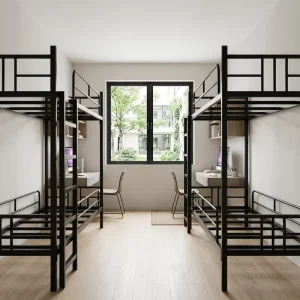 Teenagers School Bedroom Furniture Easy Assembly Iron Frame Twin Full Portable Space Saving Kids Bunk Bed with Stairs