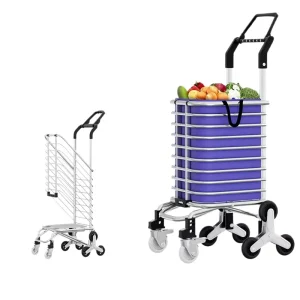 Telescopic Hand Cart Portable Grocery Shopping Trolley for Outdoor Household Cargo Transport