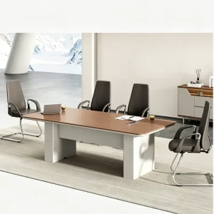 Textured Leg Rectangular Conference Table with Single Built In Cable Box for Corporate Meeting Room