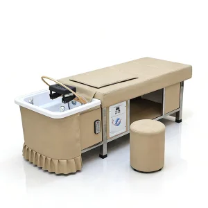 Thai Style Beauty Salon Furniture Lay Down Electric Back Massage Head Therapy Spa Shampoo Bed with Water Circulation and Steamer