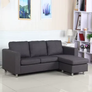 The Modern Minimalist Office Features a Sofa From the Living Room Area Equipped with Durable Black Fabric and a Reclining Chair