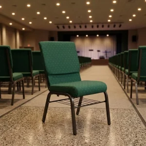 Theater Furniture Durable Metal Rack Green Fabric Stackable Auditorium School Dining Church Chair