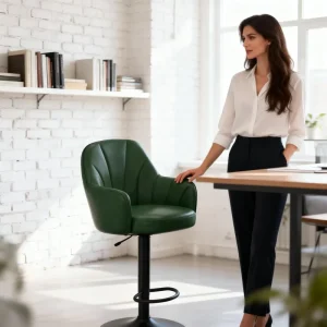 Thick Padded Ergonomic Wrapped Seat 360 Degree Swivel Adjustable Height for Hotel Guesthouse High End Home Bar Stool