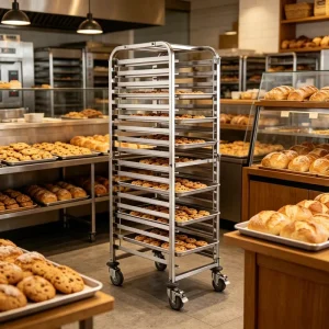 Thickened 17 Layers Mobile Food Tray Cart SS304 SS201 Bakery Cooling Rack Trolley 40x60cm