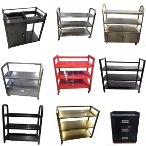 Thickened Modern Design Three-Layer Stainless Steel Silent Mobile Hotel Food Cart Serving Trolley with Wheels for Commercial Use