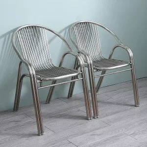 Thickened Stainless Steel Industrial Dining Chair with Armrests Outdoor & Indoor Use Extra Thick Cushion