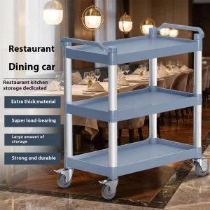 Three Layer Stainless Steel Meal Service Cart Commercial Hotel Restaurant Bowl Collection Trolley Mobile Serving Rack