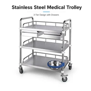 Three Layer Stainless Steel Medical Instrument Trolley Hospital Furniture