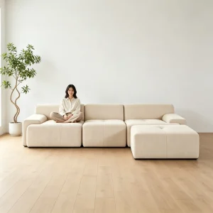Three Seat Compressed Modular Sectional Sofa Plush Corduroy Fabric L Shaped Chaise Eco Friendly Apartment Villa Modern