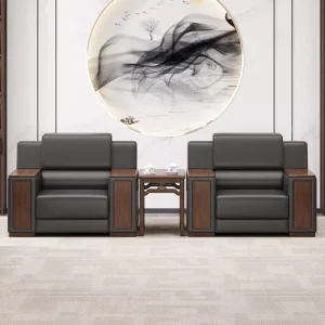 Three Seat L Shaped Sponge Filled Chinese Style Office Reception VIP Conference Room Sofa for Hotel Business Use