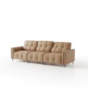 Three Seat Leather Sofa Modern Luxury Stainless Steel Legs Sponge Filled Comfort Multifunctional Living Room